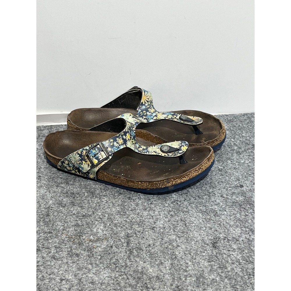 Birkenstock Gizeh Floral Daisy Birko-Flor Thong Sandals Blue Multi Size 41